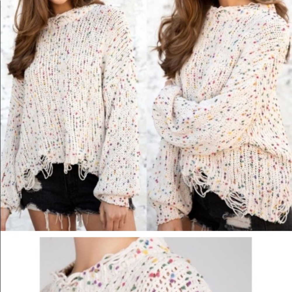 🍰 Let the party begin! Distressed confetti sweater oversized sweater. SZ-S,M,L